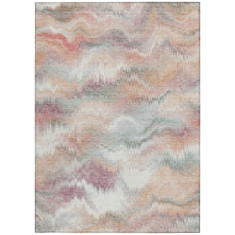 8' X 10' Peach And Ivory Abstract Washable Indoor Outdoor Area Rug
