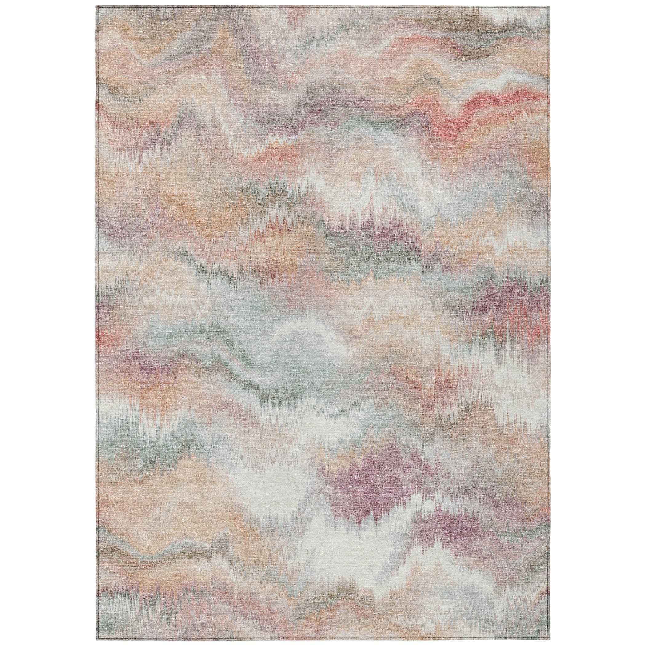 8' X 10' Peach And Ivory Abstract Washable Indoor Outdoor Area Rug