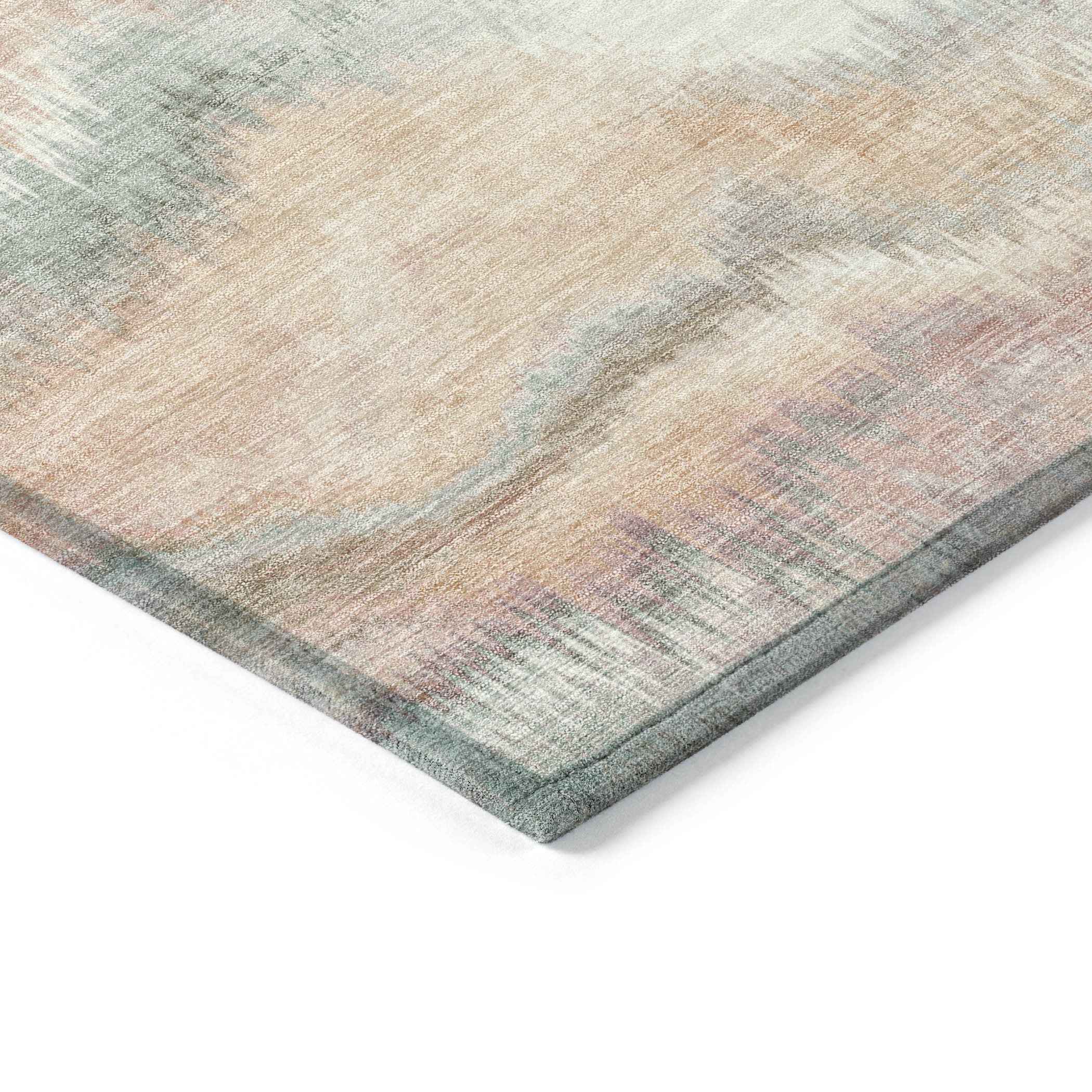 8' X 10' Peach And Ivory Abstract Washable Indoor Outdoor Area Rug