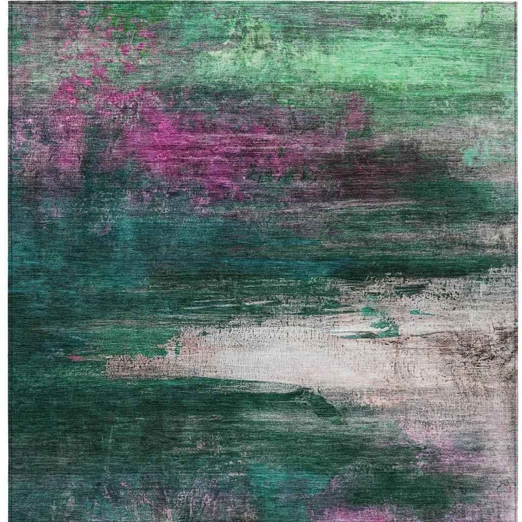 5' X 8' Green Blush And Ivory Abstract Washable Indoor Outdoor Area Rug