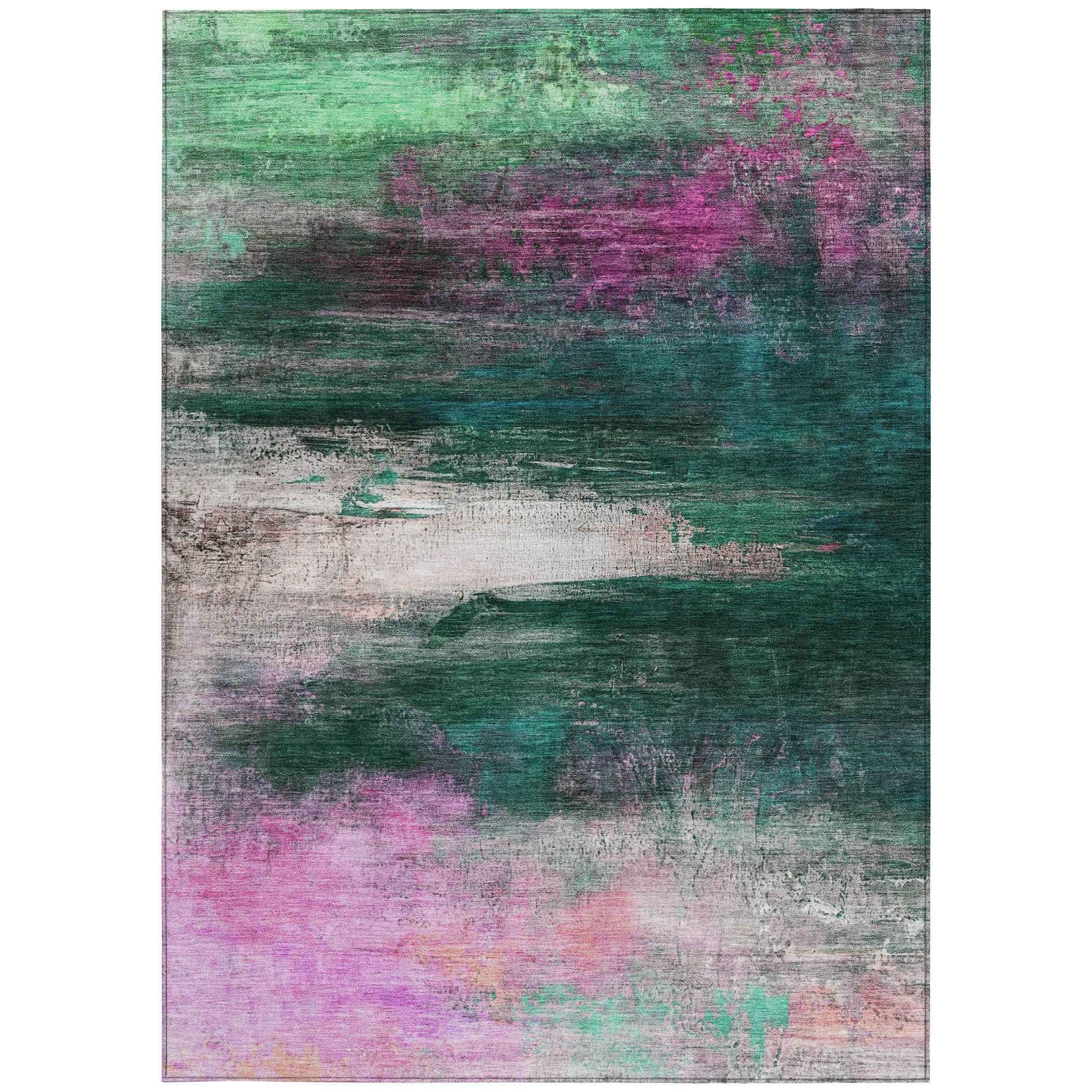 9' X 12' Green Blush And Ivory Abstract Washable Indoor Outdoor Area Rug