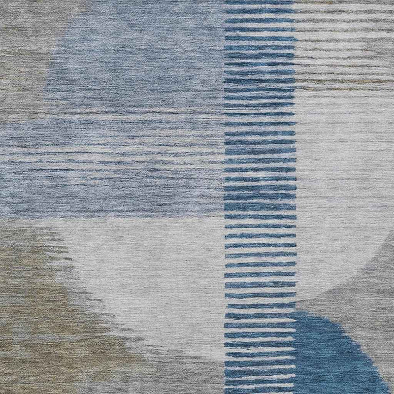 8' X 10' Denim Blue And Ivory Geometric Washable Indoor Outdoor Area Rug