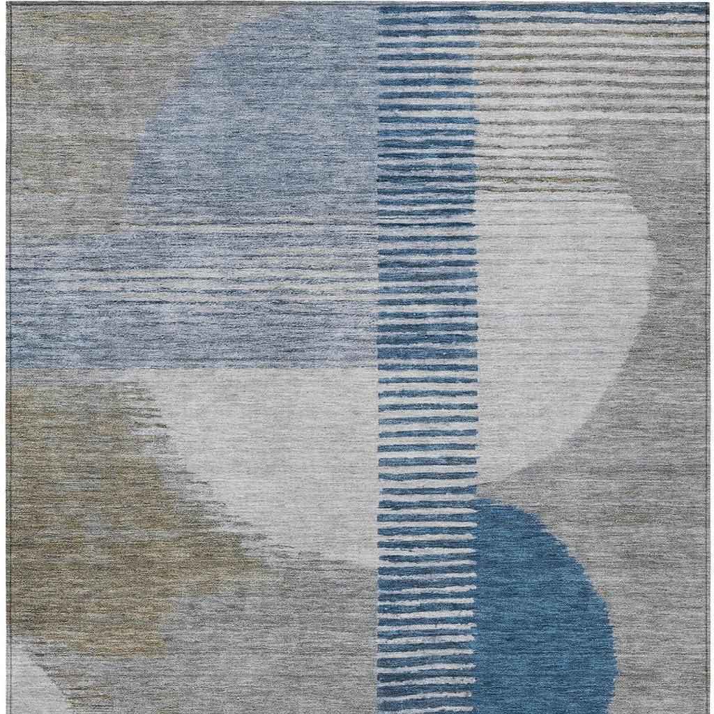 8' X 10' Denim Blue And Ivory Geometric Washable Indoor Outdoor Area Rug