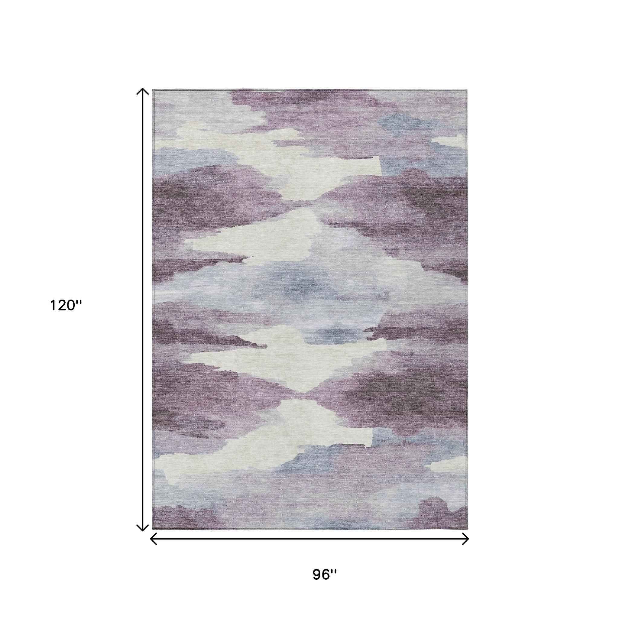 8' X 10' Plum And Ivory Abstract Washable Indoor Outdoor Area Rug