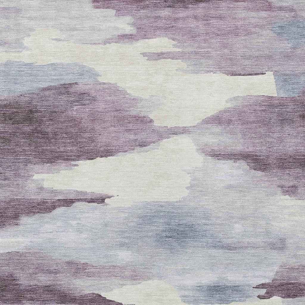 8' X 10' Plum And Ivory Abstract Washable Indoor Outdoor Area Rug