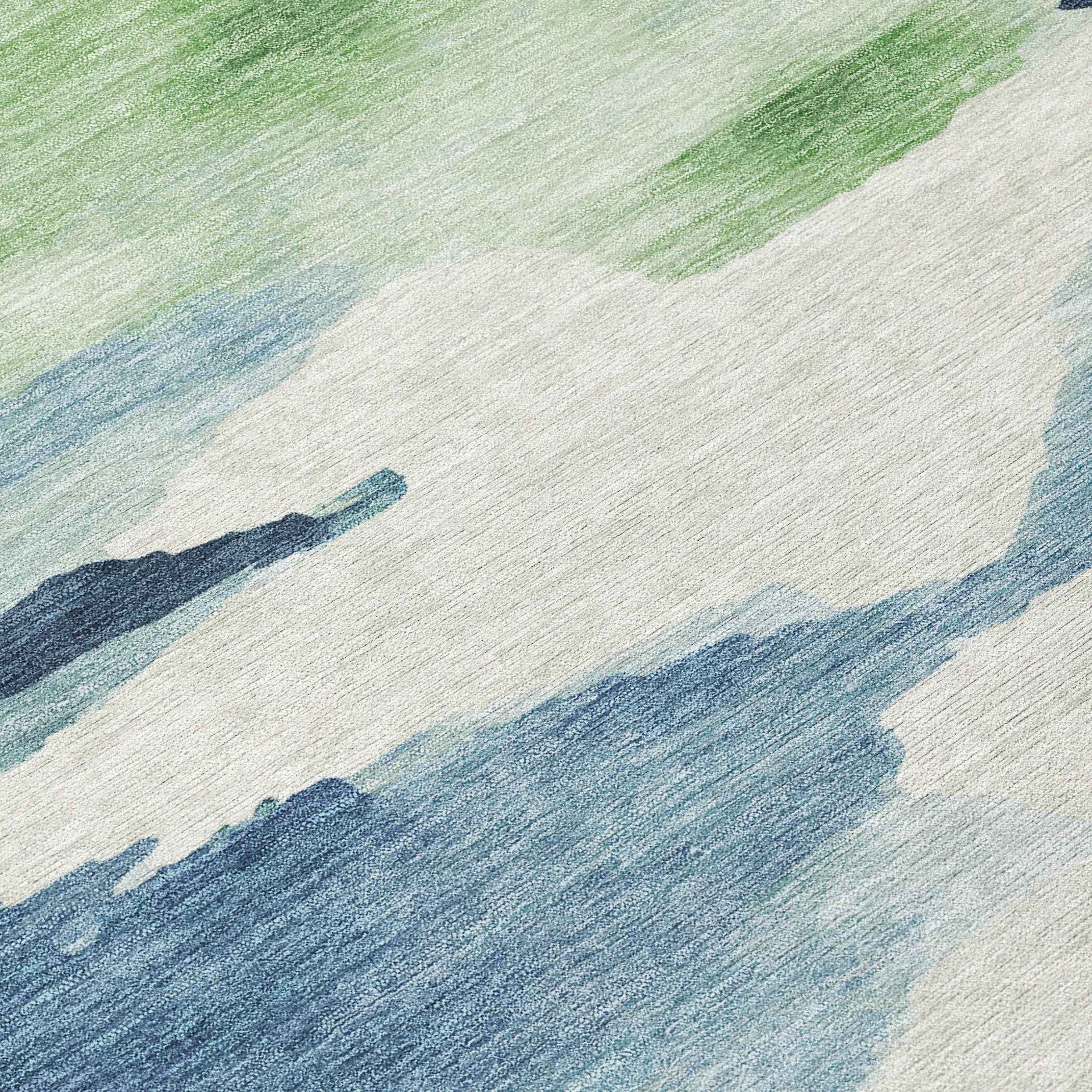 8' Blue Ivory And Green Round Abstract Washable Indoor Outdoor Area Rug