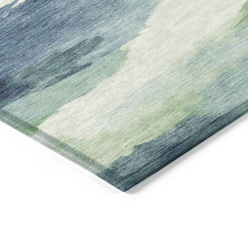 10' X 14' Blue Ivory And Green Abstract Washable Indoor Outdoor Area Rug