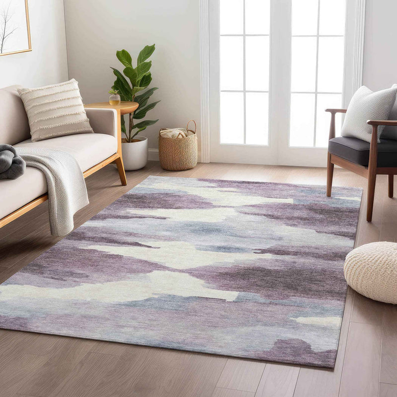 5' X 8' Plum And Ivory Abstract Washable Indoor Outdoor Area Rug