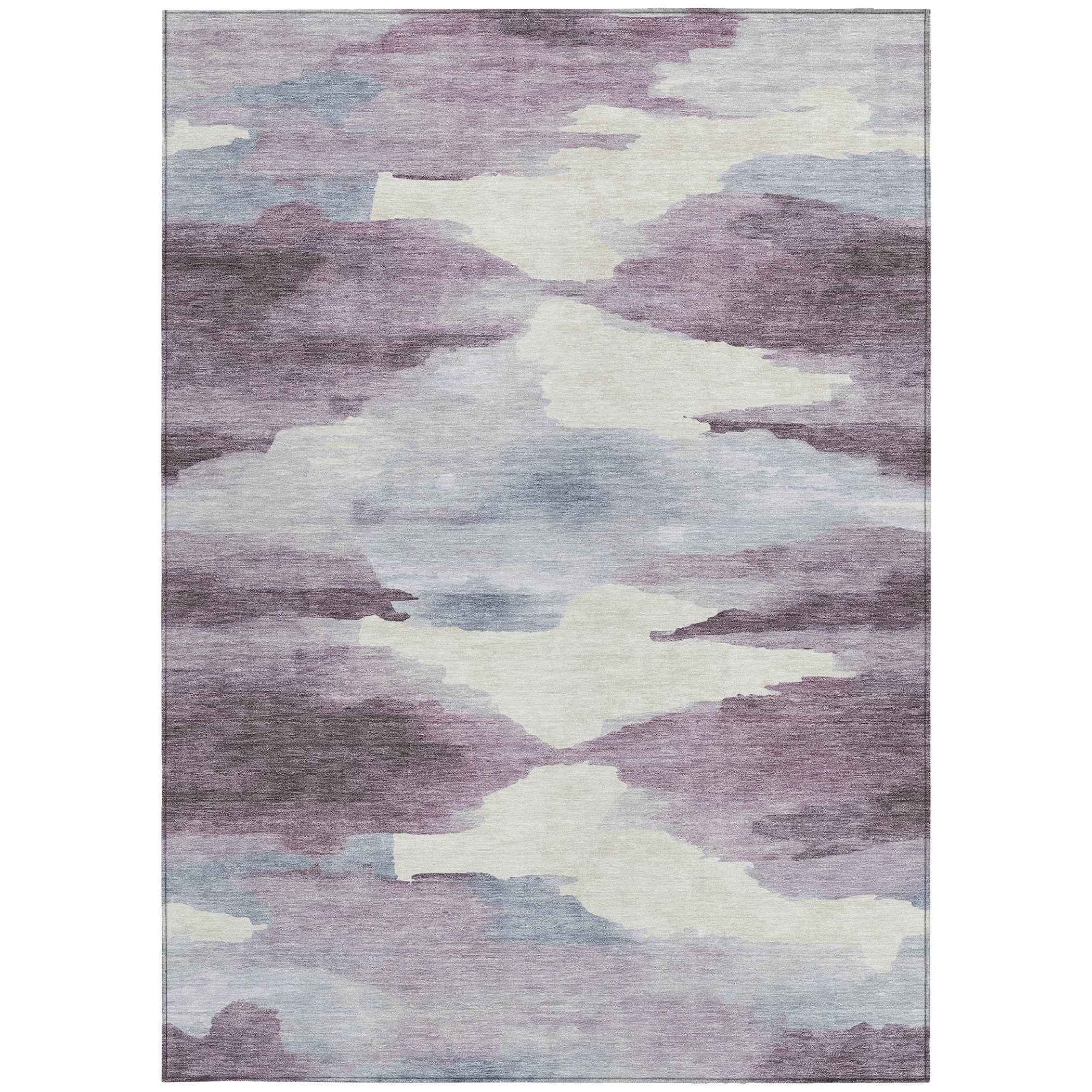 5' X 8' Plum And Ivory Abstract Washable Indoor Outdoor Area Rug