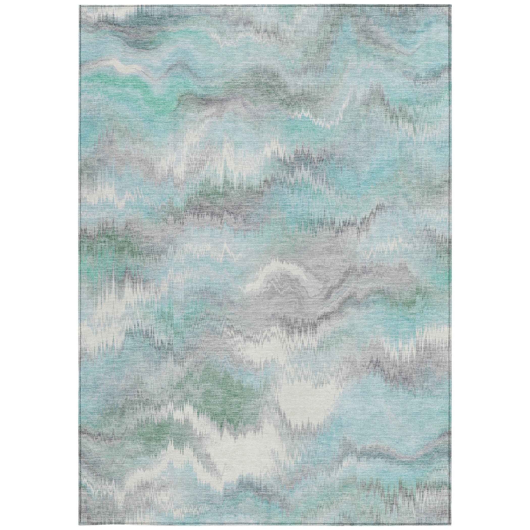 3' X 5' Teal Blue And Ivory Abstract Washable Indoor Outdoor Area Rug