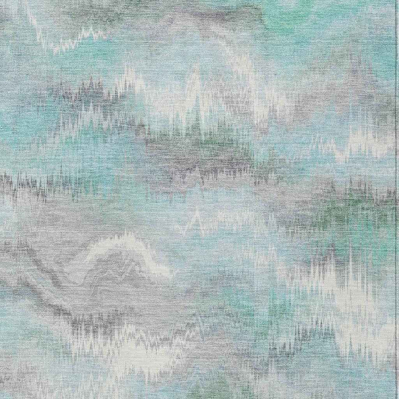 3' X 5' Teal Blue And Ivory Abstract Washable Indoor Outdoor Area Rug