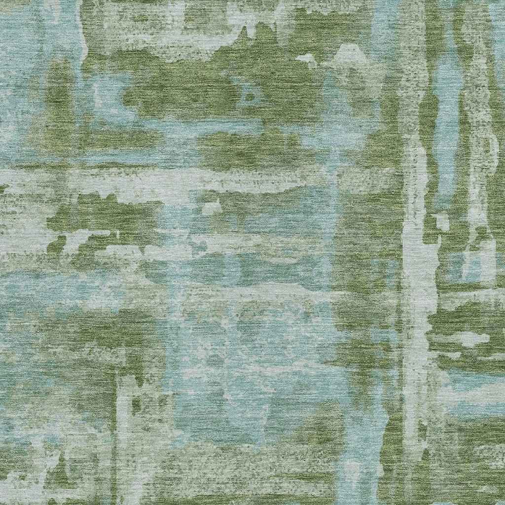9' X 12' Fern Green And Sky Blue Abstract Washable Indoor Outdoor Area Rug