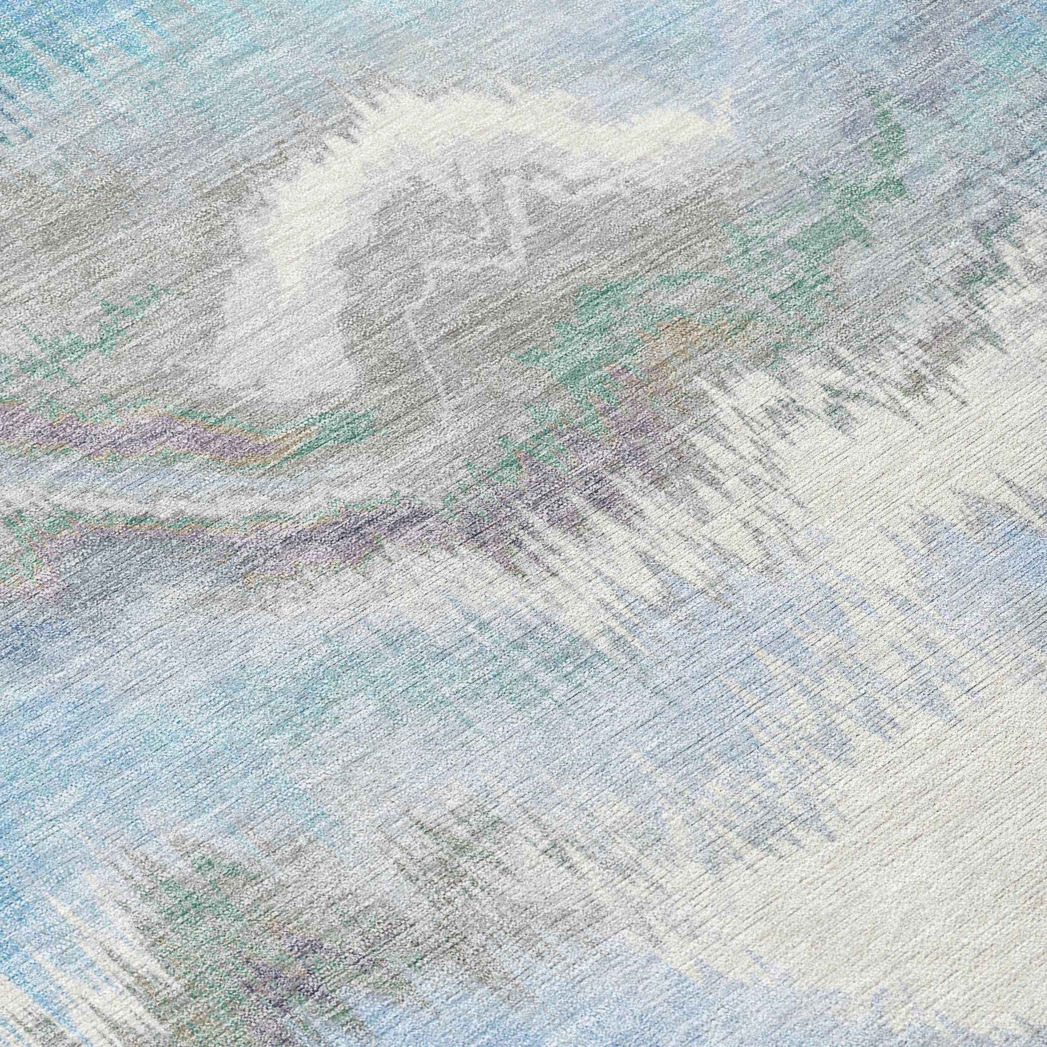 8' X 10' Denim Blue And Ivory Abstract Washable Indoor Outdoor Area Rug