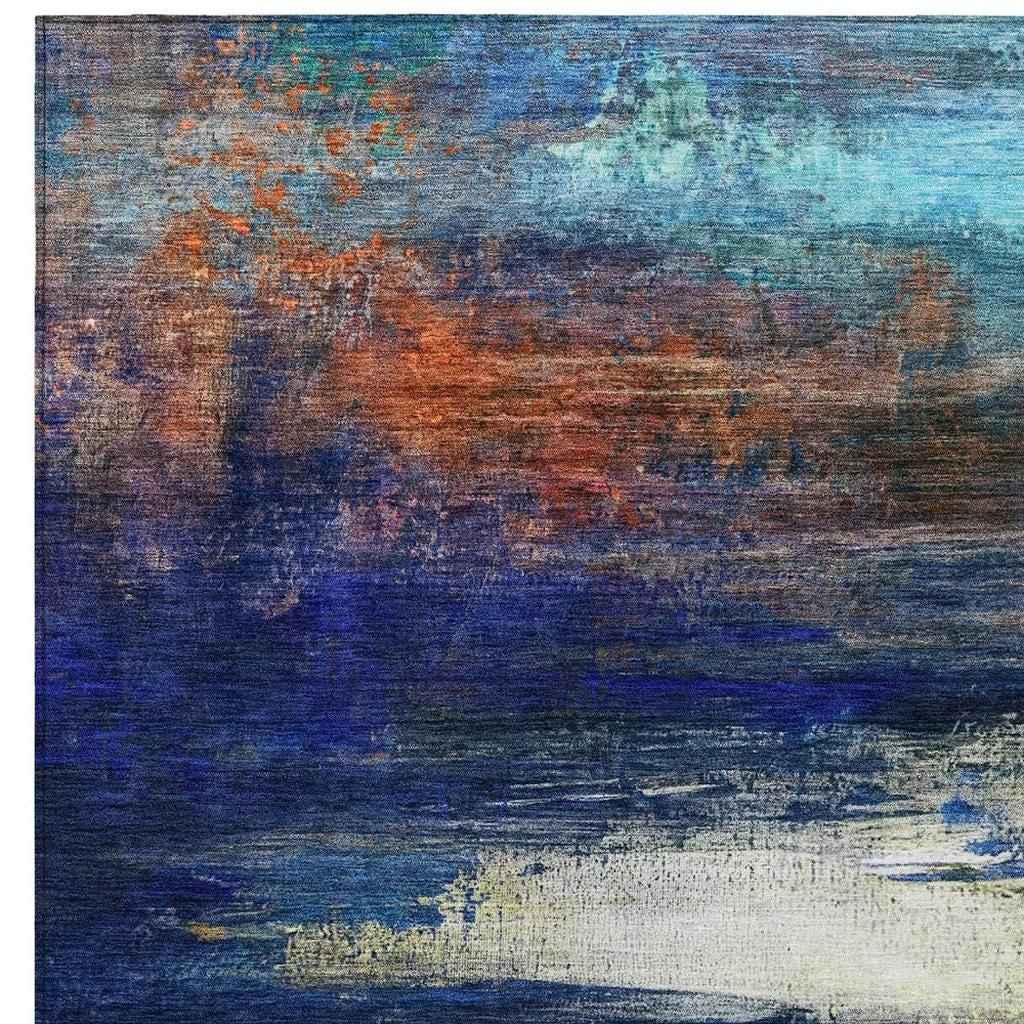 10' X 14' Blue Rust And Pink Abstract Washable Indoor Outdoor Area Rug