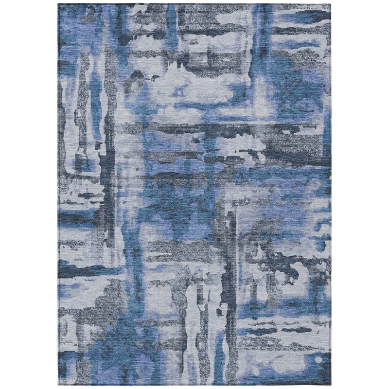 9' X 12' Blue And Gray Abstract Washable Indoor Outdoor Area Rug
