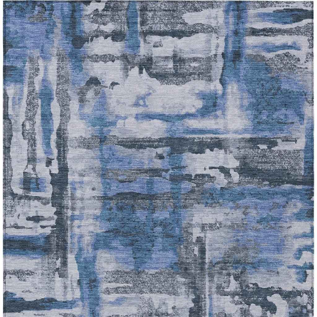 9' X 12' Blue And Gray Abstract Washable Indoor Outdoor Area Rug