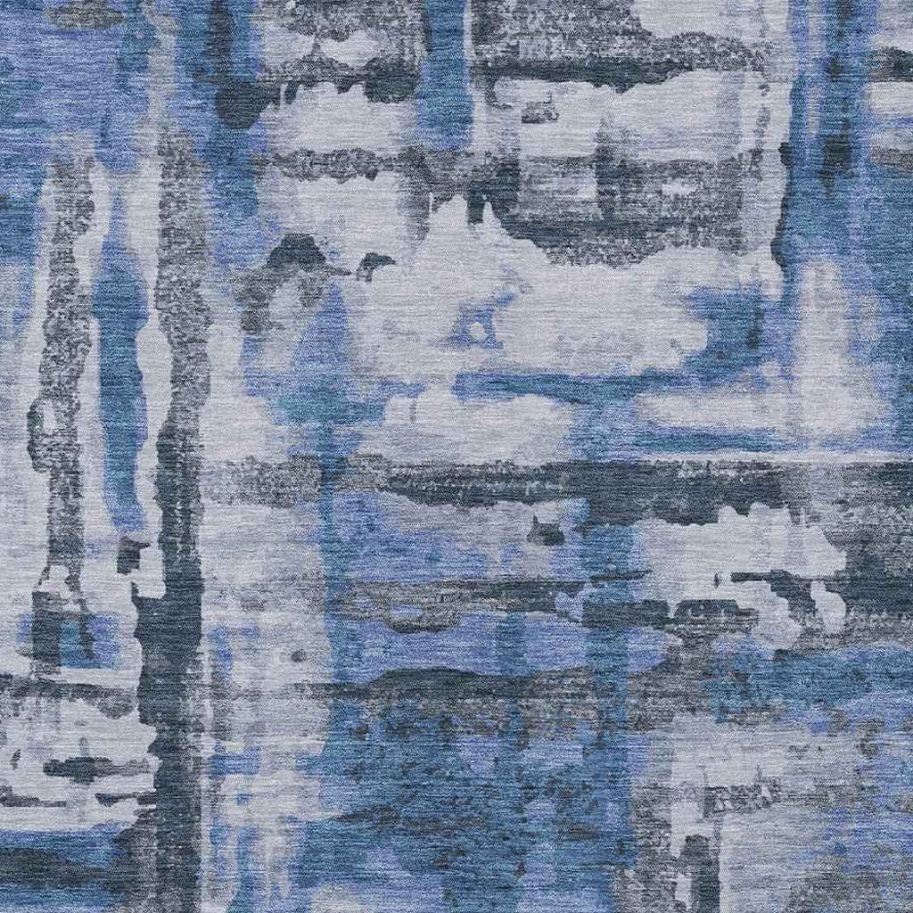 9' X 12' Blue And Gray Abstract Washable Indoor Outdoor Area Rug