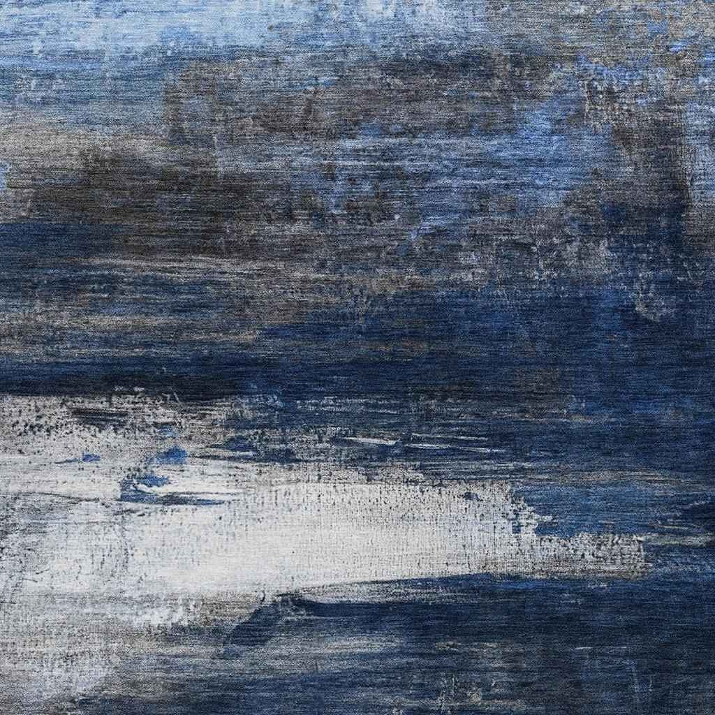 5' X 8' Navy Blue Charcoal And Ivory Abstract Washable Indoor Outdoor Area Rug