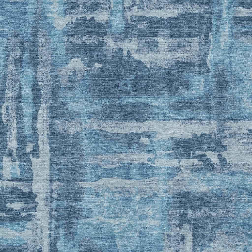 9' X 12' Denim Blue And Sky Blue Abstract Washable Indoor Outdoor Area Rug