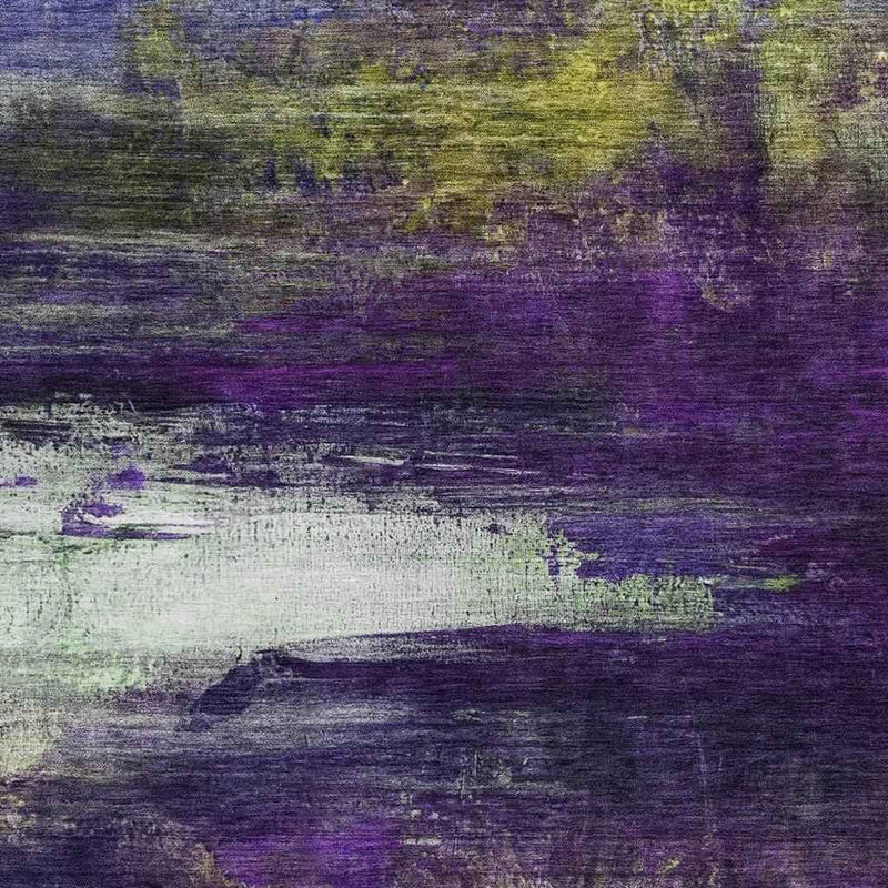 10' X 14' Purple Yellow And Ivory Abstract Washable Indoor Outdoor Area Rug