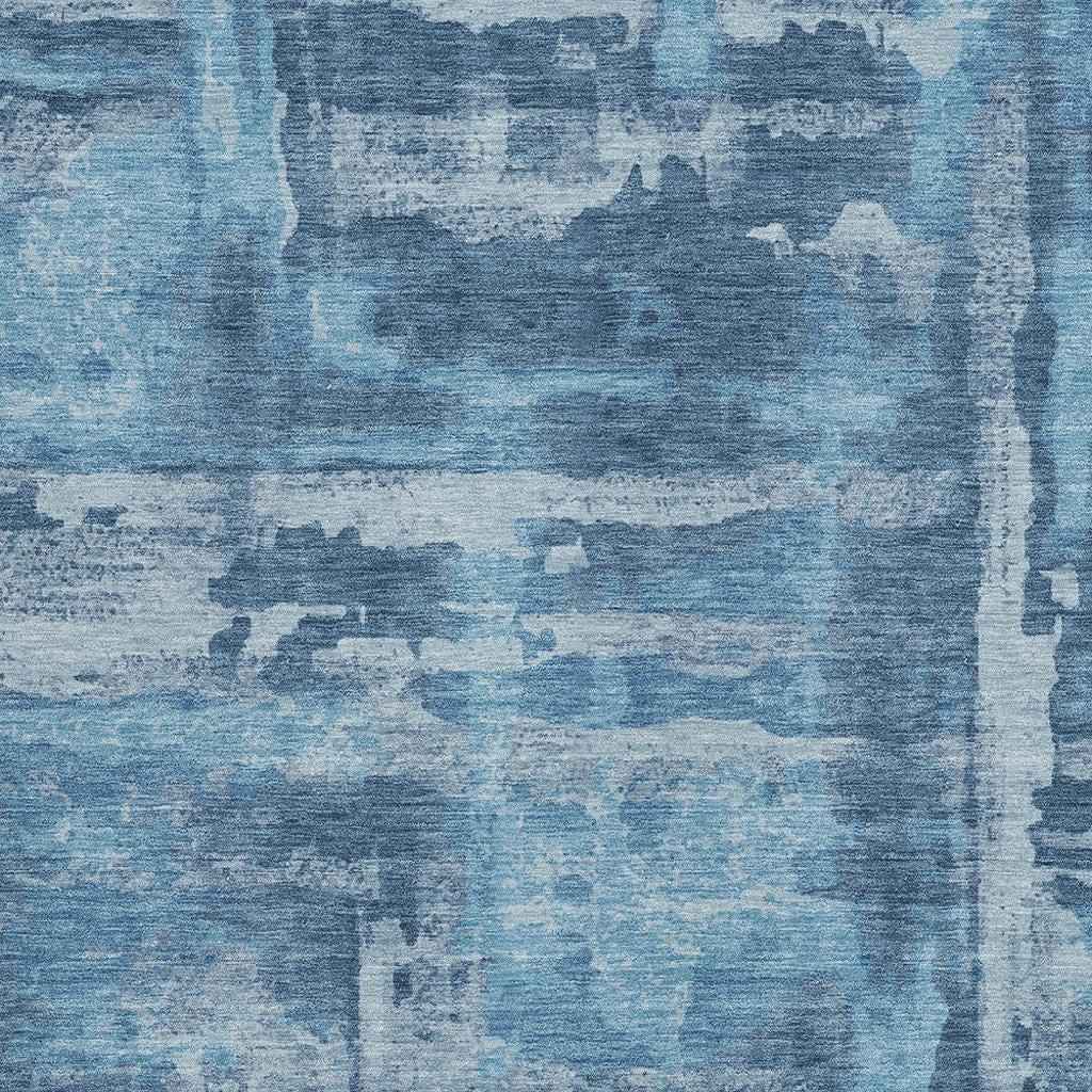 5' X 8' Denim Blue And Sky Blue Abstract Washable Indoor Outdoor Area Rug