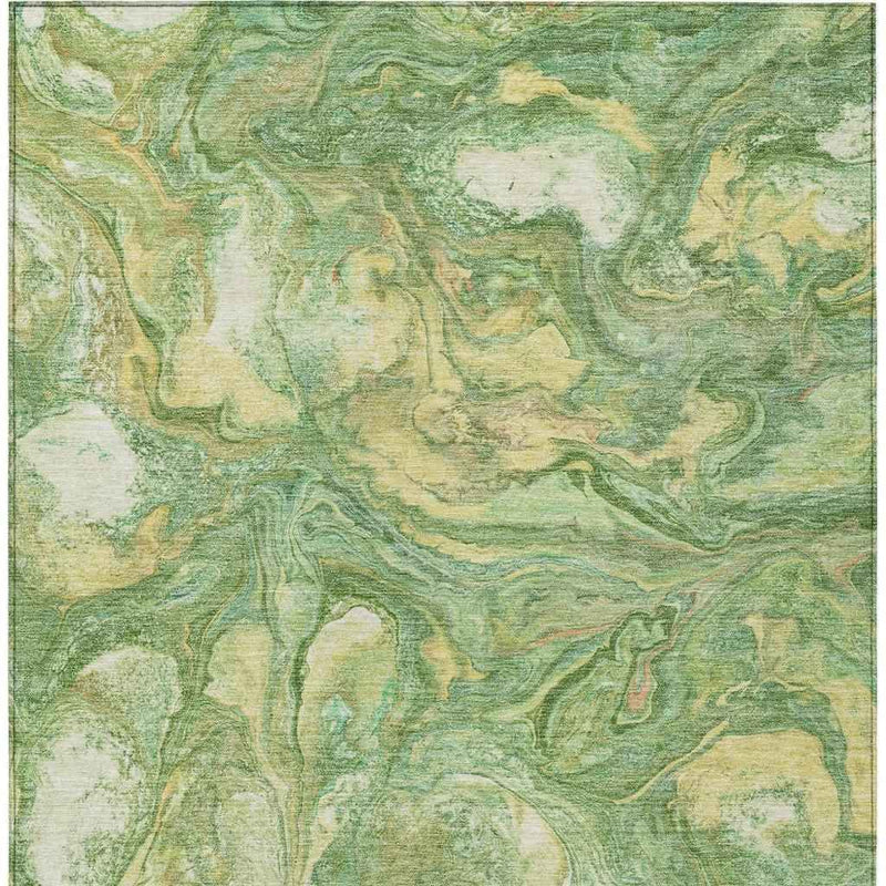 8' X 10' Green And Gold Abstract Washable Indoor Outdoor Area Rug