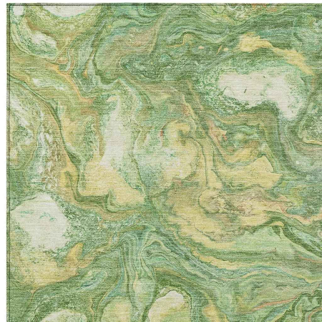 8' X 10' Green And Gold Abstract Washable Indoor Outdoor Area Rug