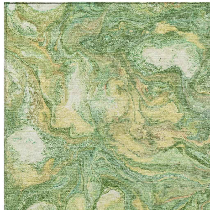 8' X 10' Green And Gold Abstract Washable Indoor Outdoor Area Rug