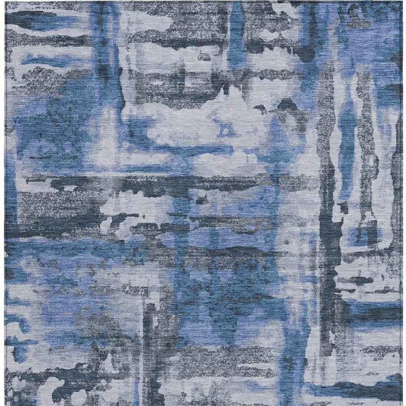 5' X 8' Blue And Gray Abstract Washable Indoor Outdoor Area Rug