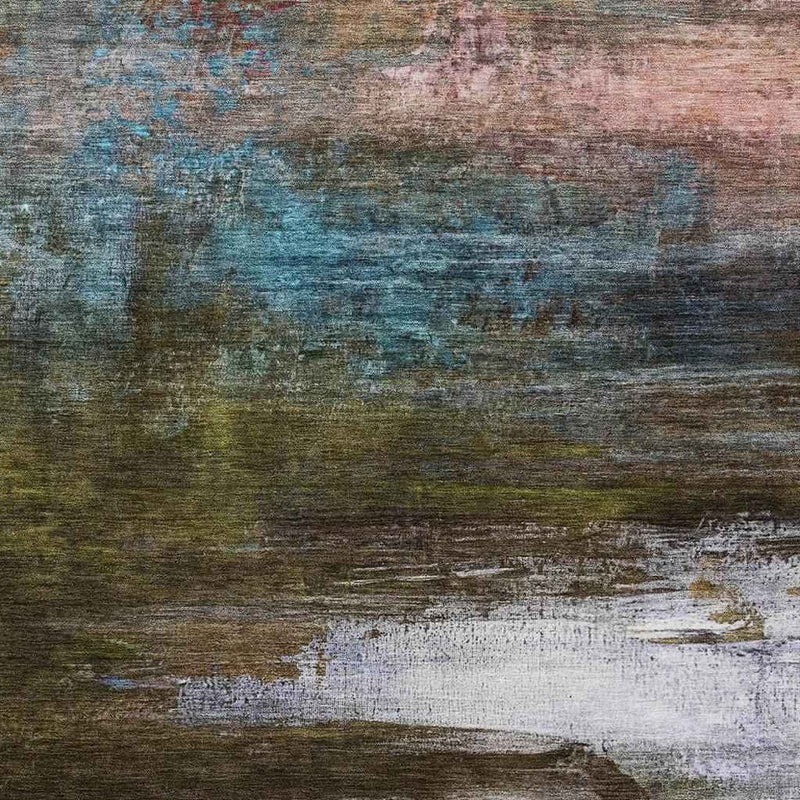 8' X 10' Brown Teal Blue And Blush Abstract Washable Indoor Outdoor Area Rug