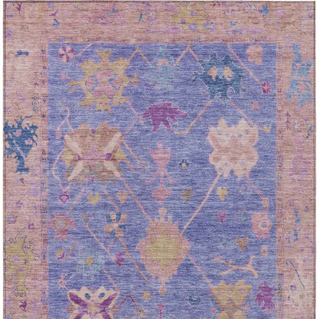 10' X 14' Purple And Blue Tribal Washable Indoor Outdoor Area Rug