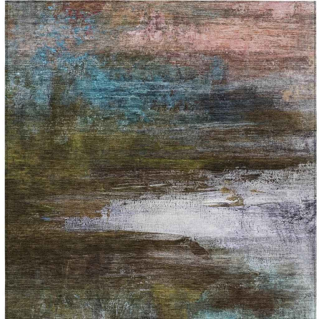 10' X 14' Brown Teal Blue And Blush Abstract Washable Indoor Outdoor Area Rug