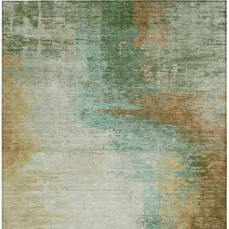 5' X 8' Artichoke Green Brown And Beige Abstract Washable Indoor Outdoor Area Rug