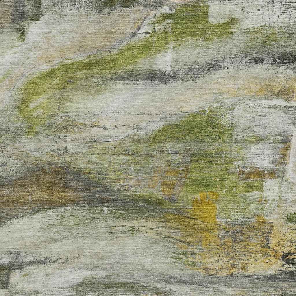 8' X 10' Olive Green Gray And Ivory Abstract Washable Indoor Outdoor Area Rug