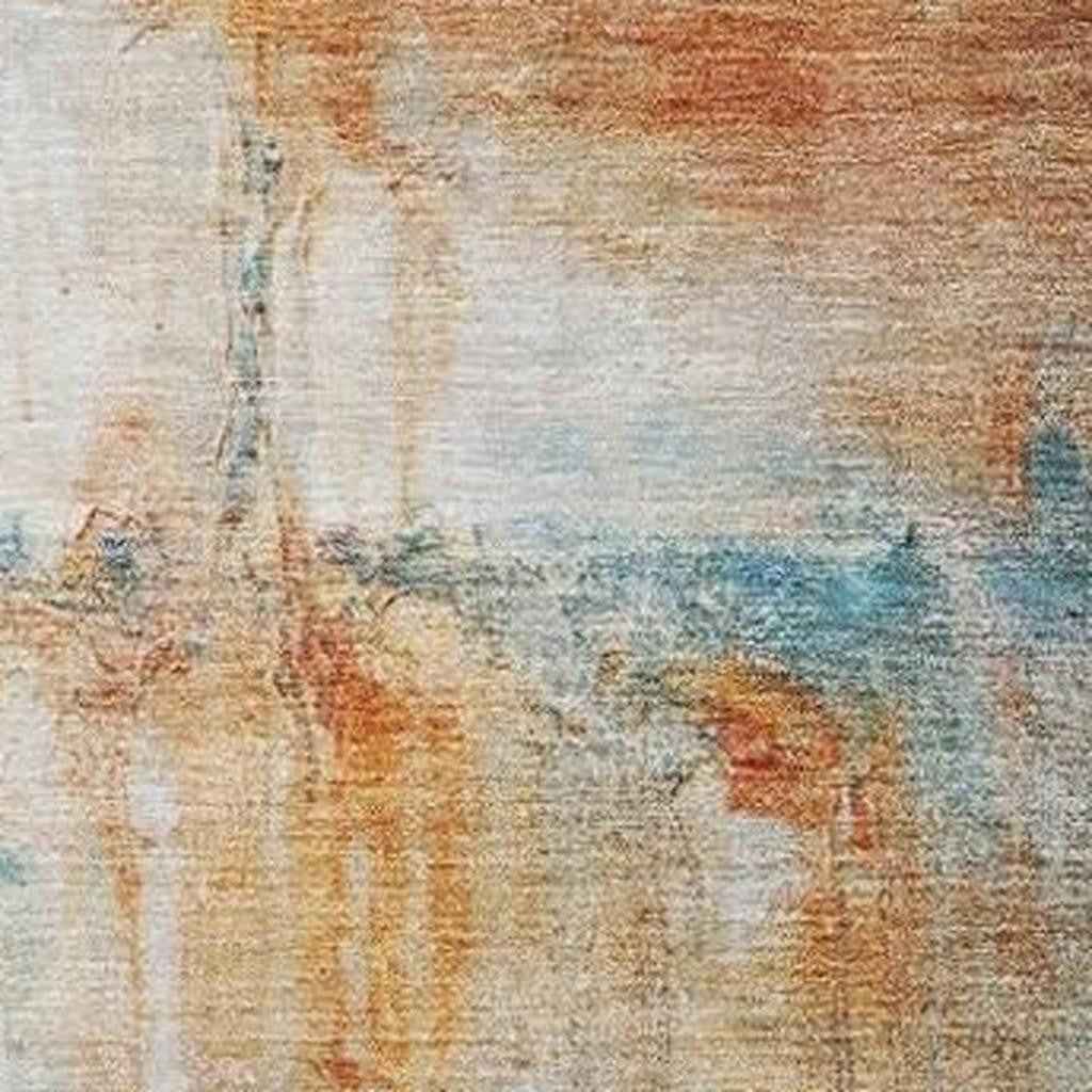 10' X 14' Rust Gray And Blue Abstract Washable Indoor Outdoor Area Rug