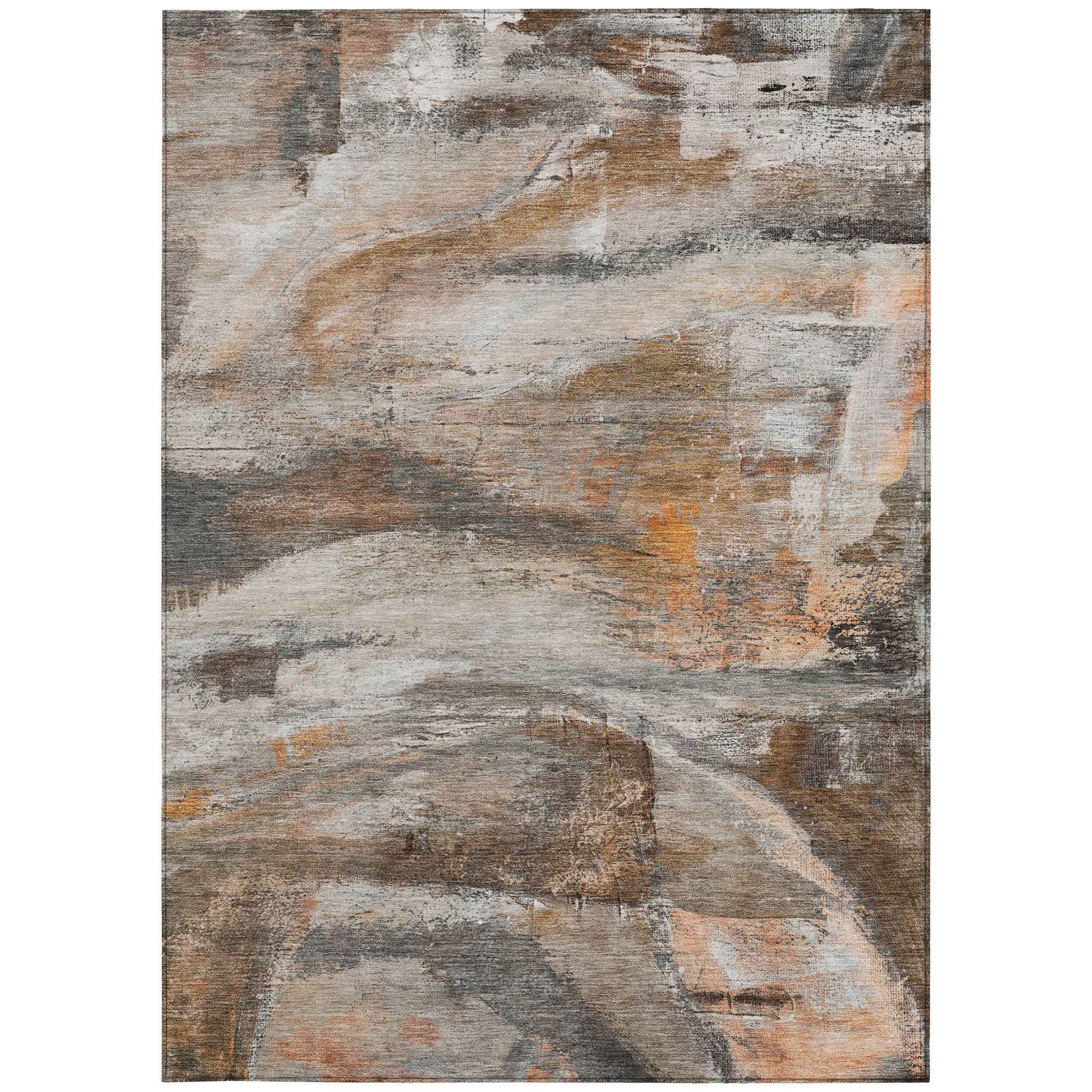 3' X 5' Brown Gray And Copper Abstract Washable Indoor Outdoor Area Rug