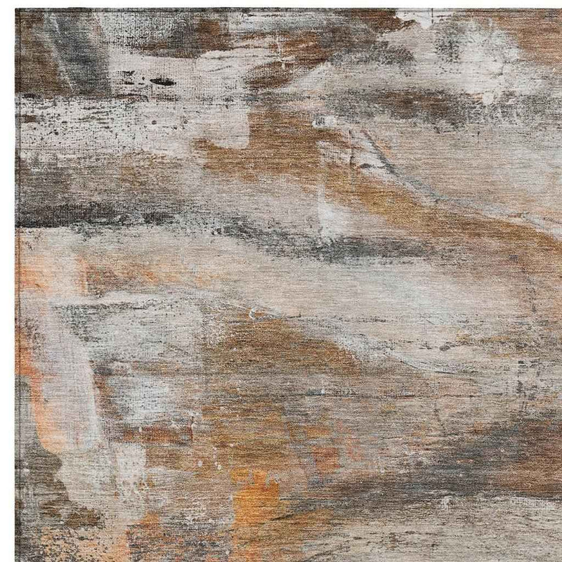 3' X 5' Brown Gray And Copper Abstract Washable Indoor Outdoor Area Rug