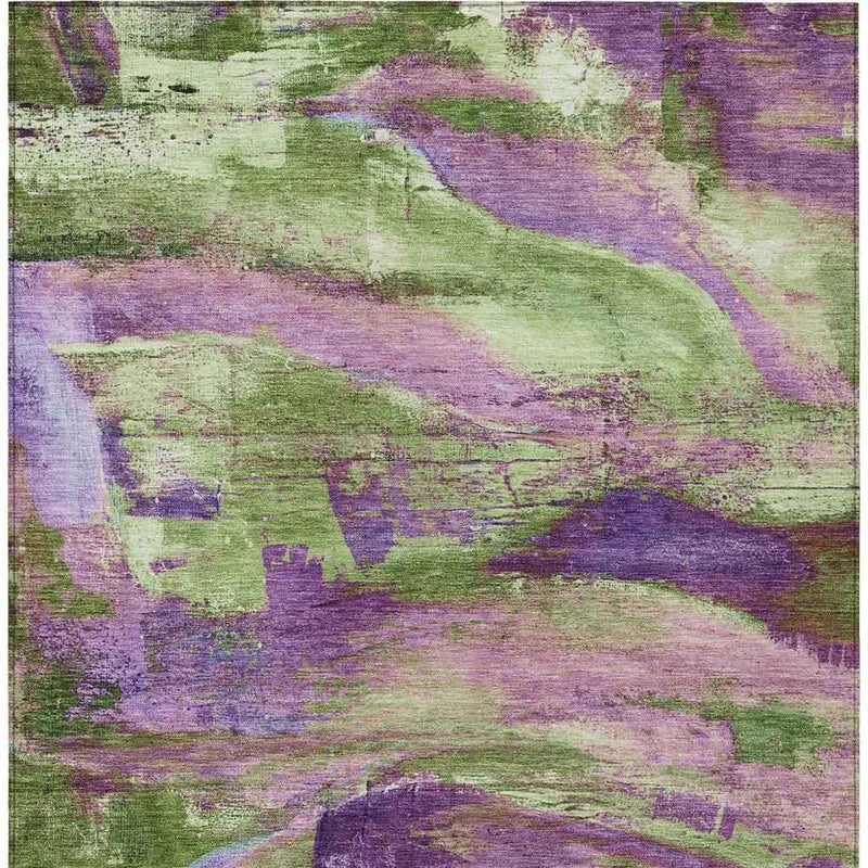 9' X 12' Purple Plum And Green Abstract Washable Indoor Outdoor Area Rug
