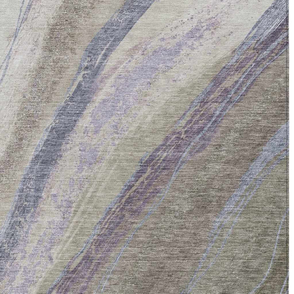 8' X 10' Brown Taupe And Purple Abstract Washable Indoor Outdoor Area Rug