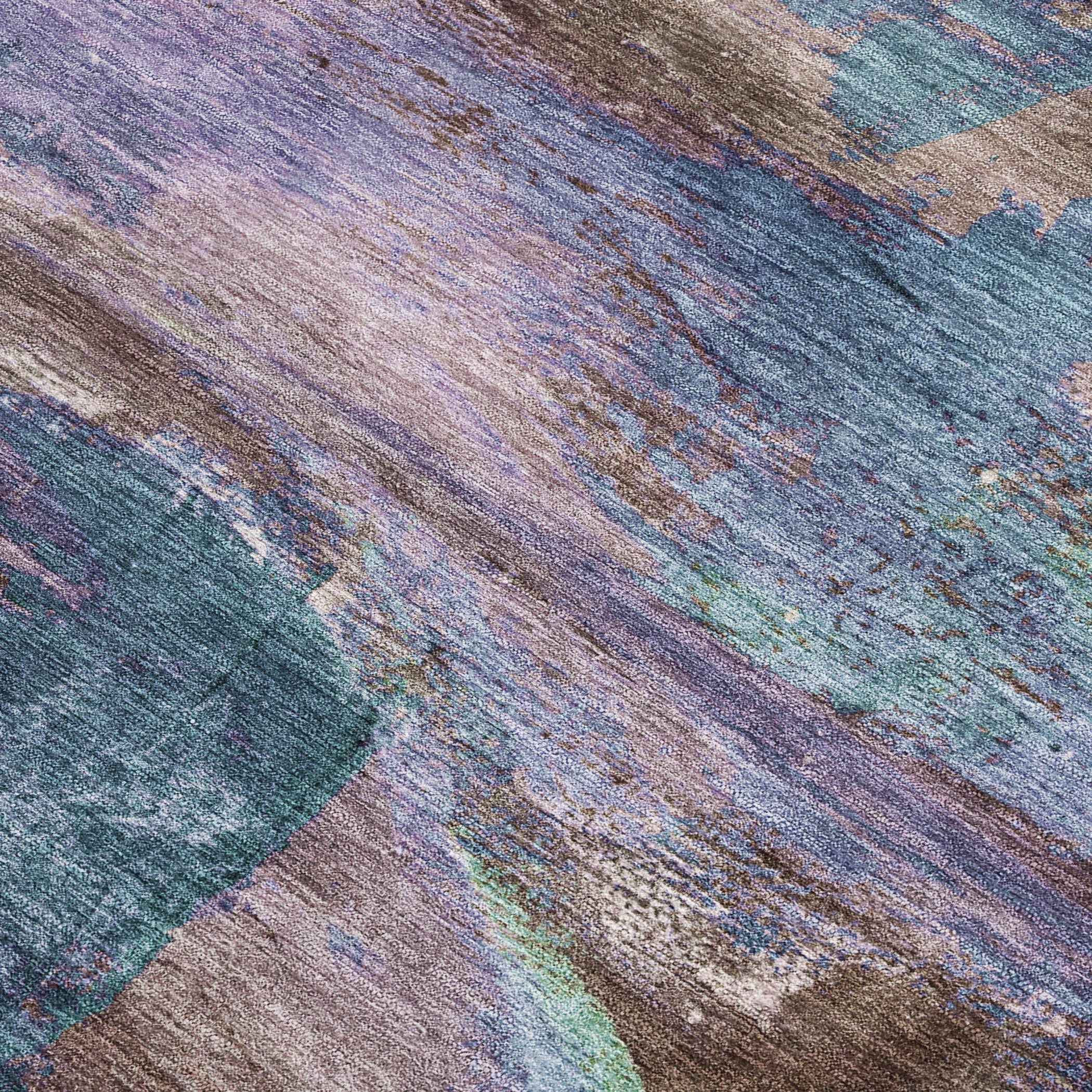 5' X 8' Brown Purple And Teal Blue Abstract Washable Indoor Outdoor Area Rug