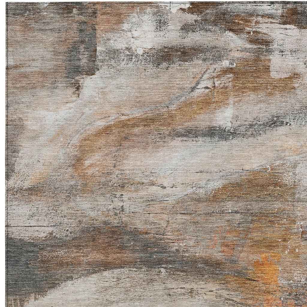 8' X 10' Brown Gray And Copper Abstract Washable Indoor Outdoor Area Rug
