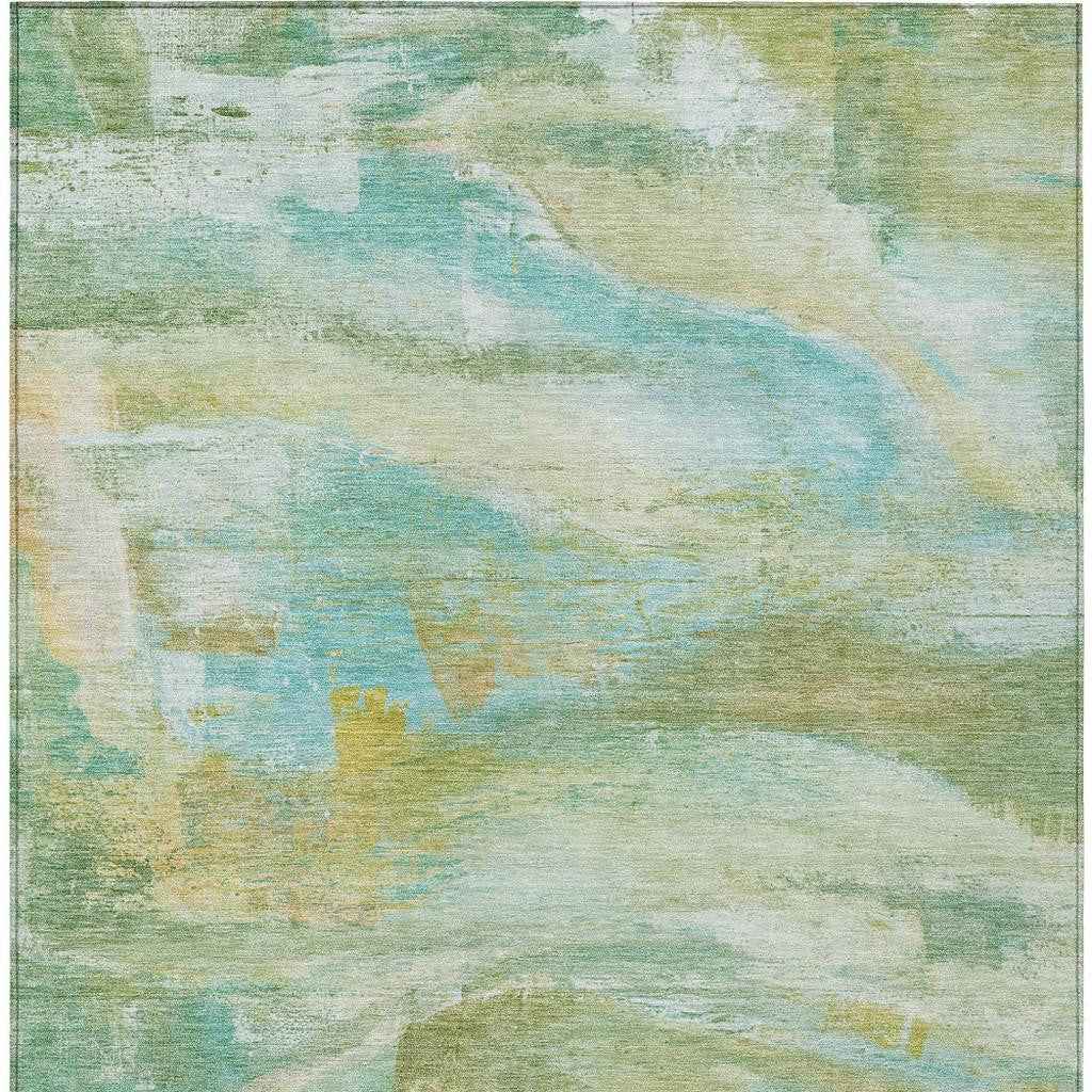 5' X 8' Green Teal Blue And Copper Abstract Washable Indoor Outdoor Area Rug