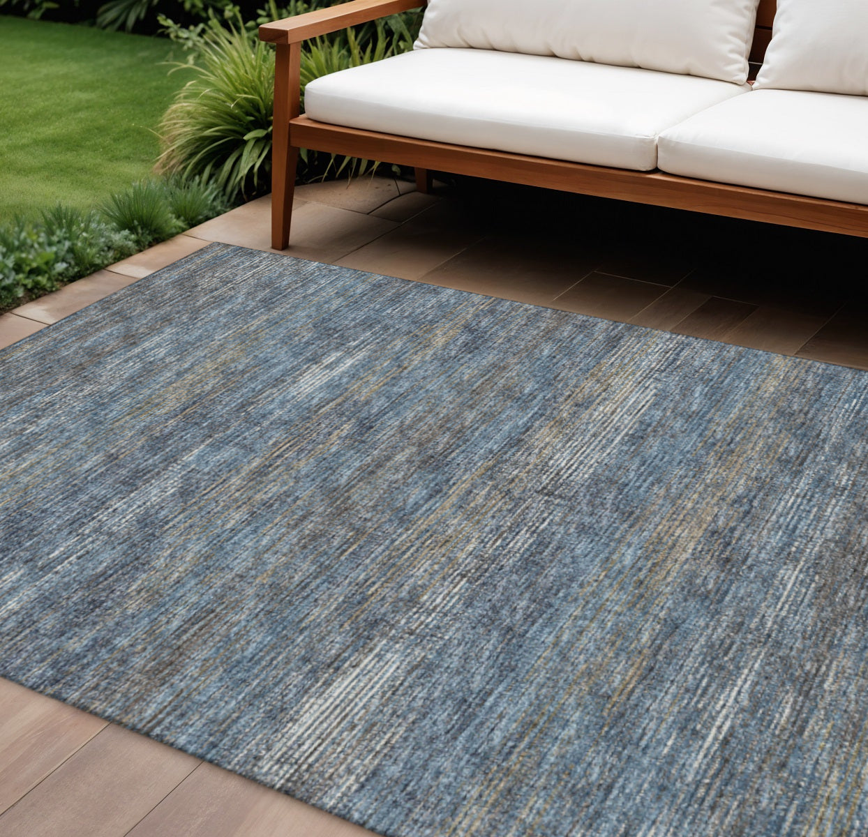 10' X 14' Blue And Ivory Abstract Washable Indoor Outdoor Area Rug - Sports & Outdoor