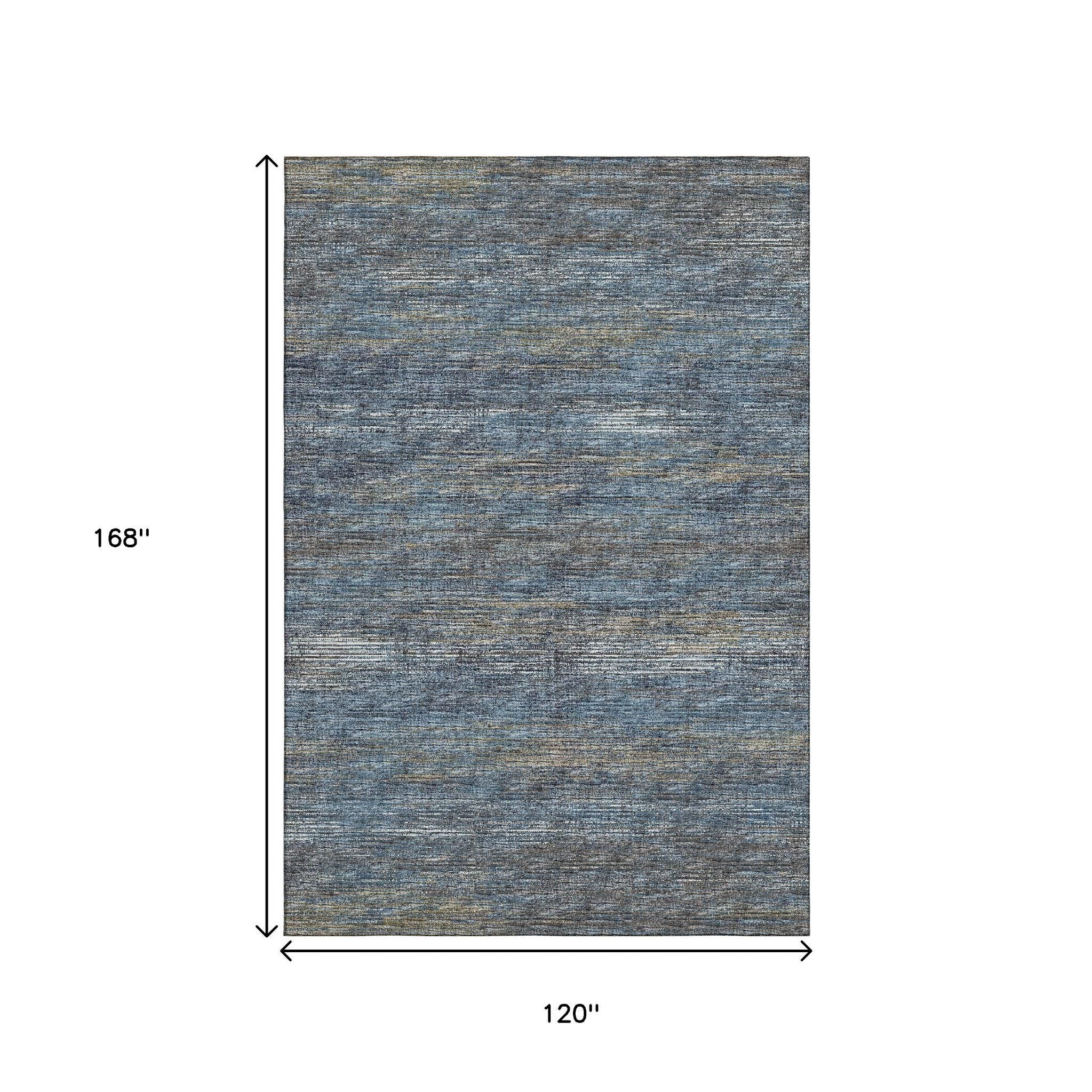 10' X 14' Blue And Ivory Abstract Washable Indoor Outdoor Area Rug - Sports & Outdoor