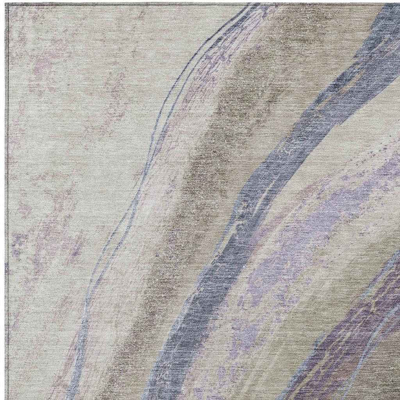 9' X 12' Brown Taupe And Purple Abstract Washable Indoor Outdoor Area Rug