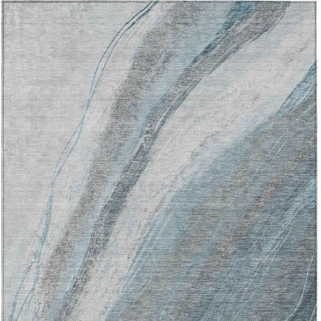 9' X 12' Teal Blue And Gray Abstract Washable Indoor Outdoor Area Rug