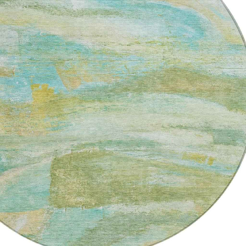 8' Green Teal Blue And Copper Round Abstract Washable Indoor Outdoor Area Rug