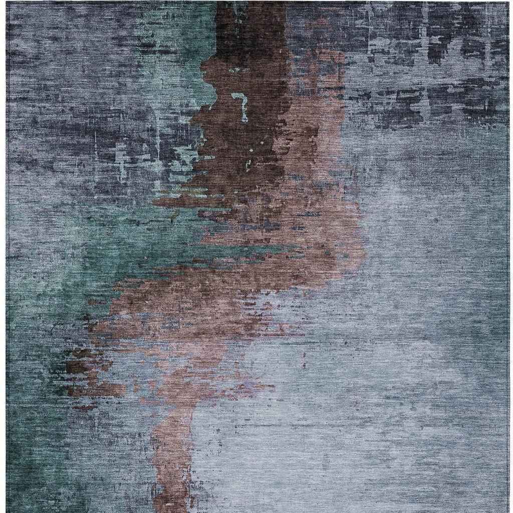 3' X 5' Blue Brown And Mauve Abstract Washable Indoor Outdoor Area Rug