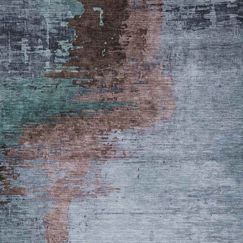 3' X 5' Blue Brown And Mauve Abstract Washable Indoor Outdoor Area Rug