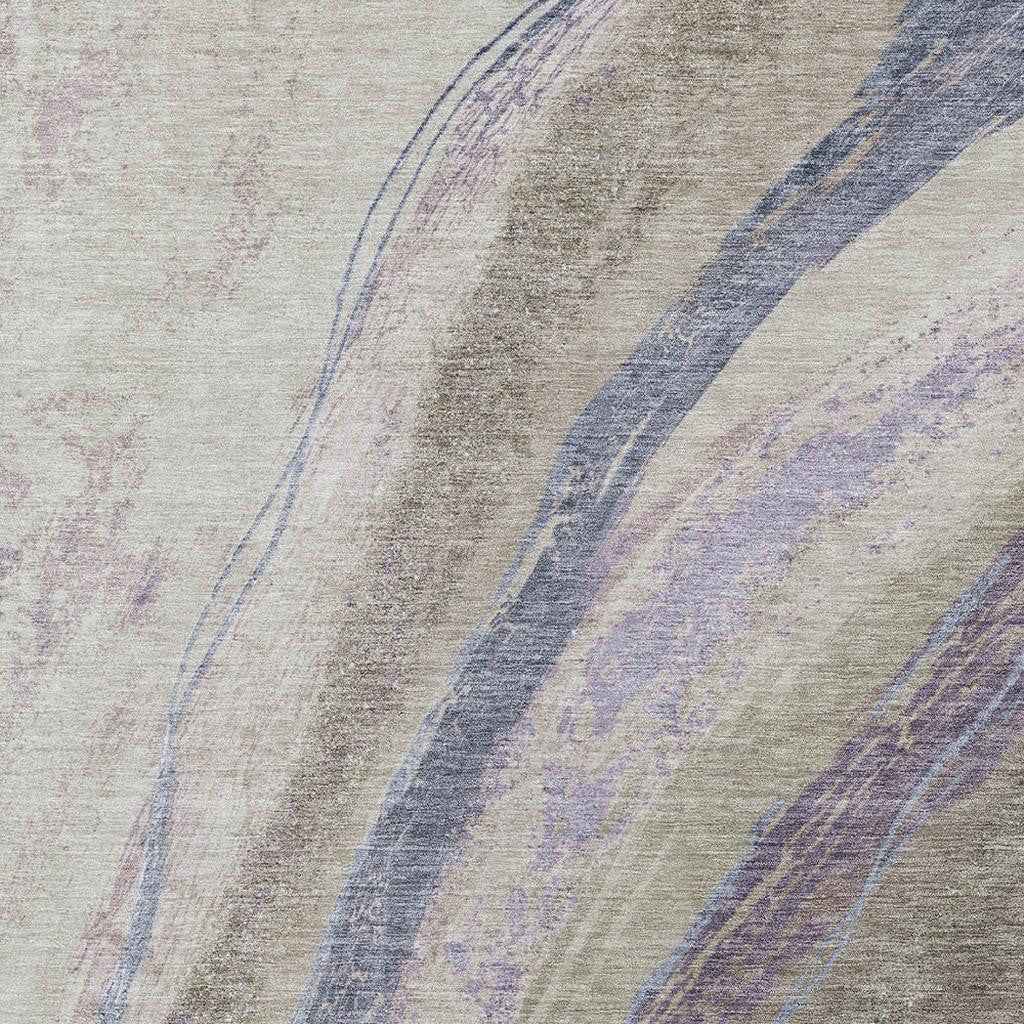3' X 5' Brown Taupe And Purple Abstract Washable Indoor Outdoor Area Rug